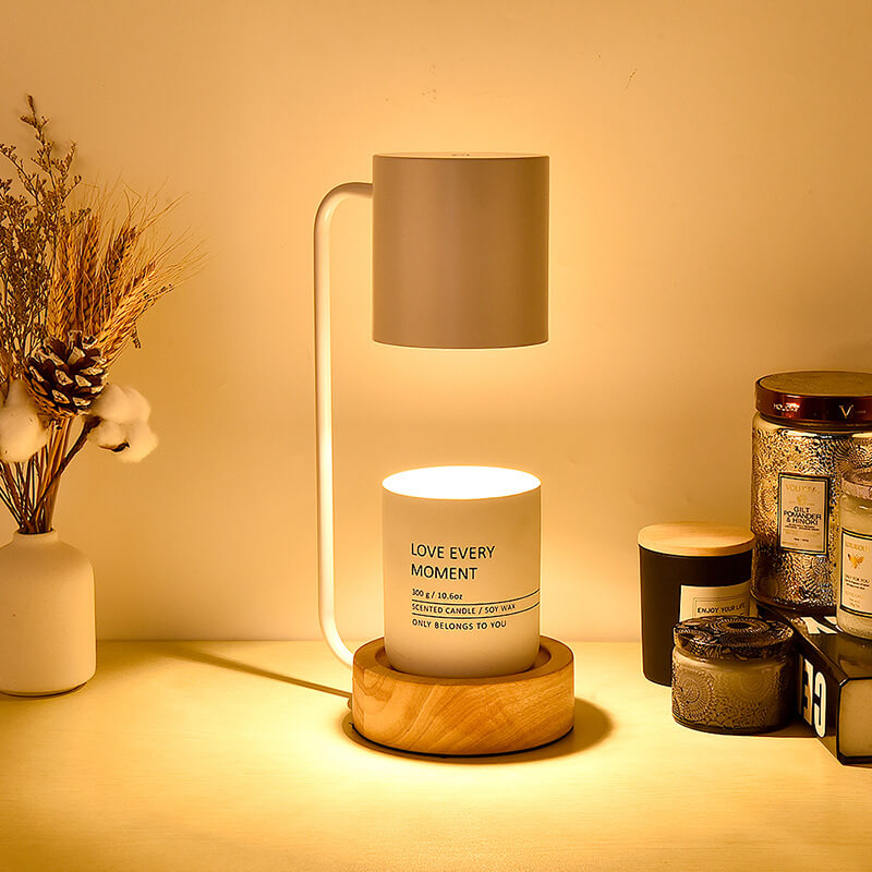 Japanese Minimalist Wood And Metal Candle Warmer Table Lamp