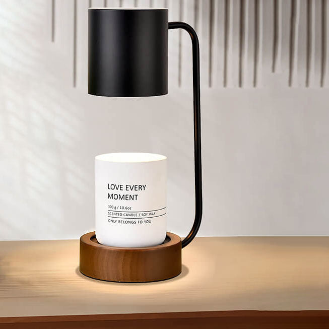 Japanese Minimalist Wood And Metal Candle Warmer Table Lamp
