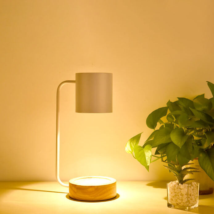 Japanese Minimalist Wood And Metal Candle Warmer Table Lamp