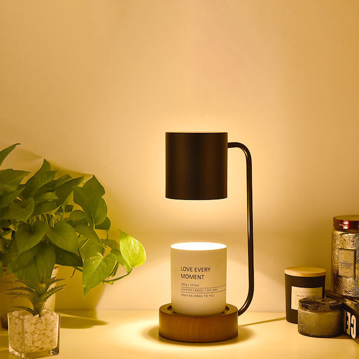 Japanese Minimalist Wood And Metal Candle Warmer Table Lamp