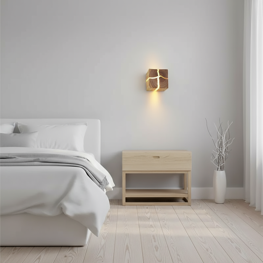 Hand-Carved Solid Wood Resin Inlay Wall Light