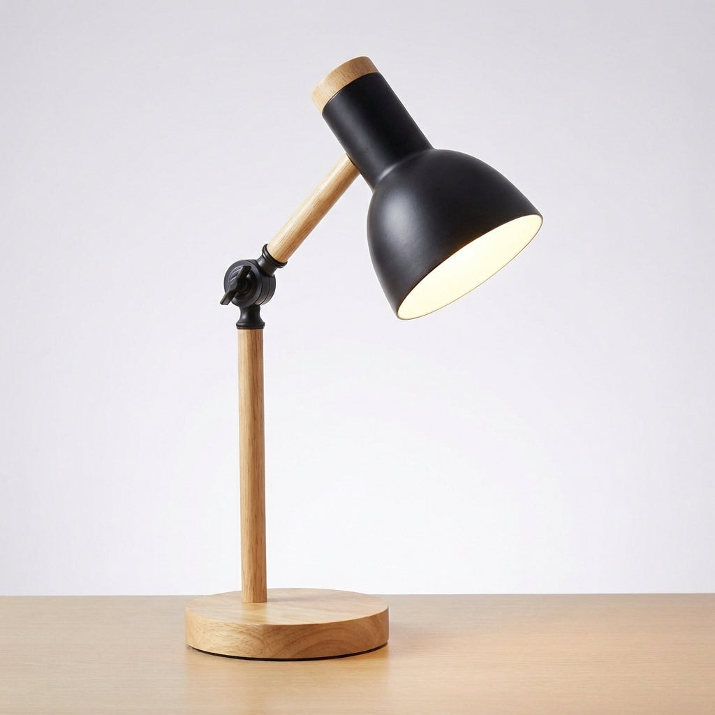 Scandinavian Half Dome Wood And Metal Adjustable Task Table Lamp