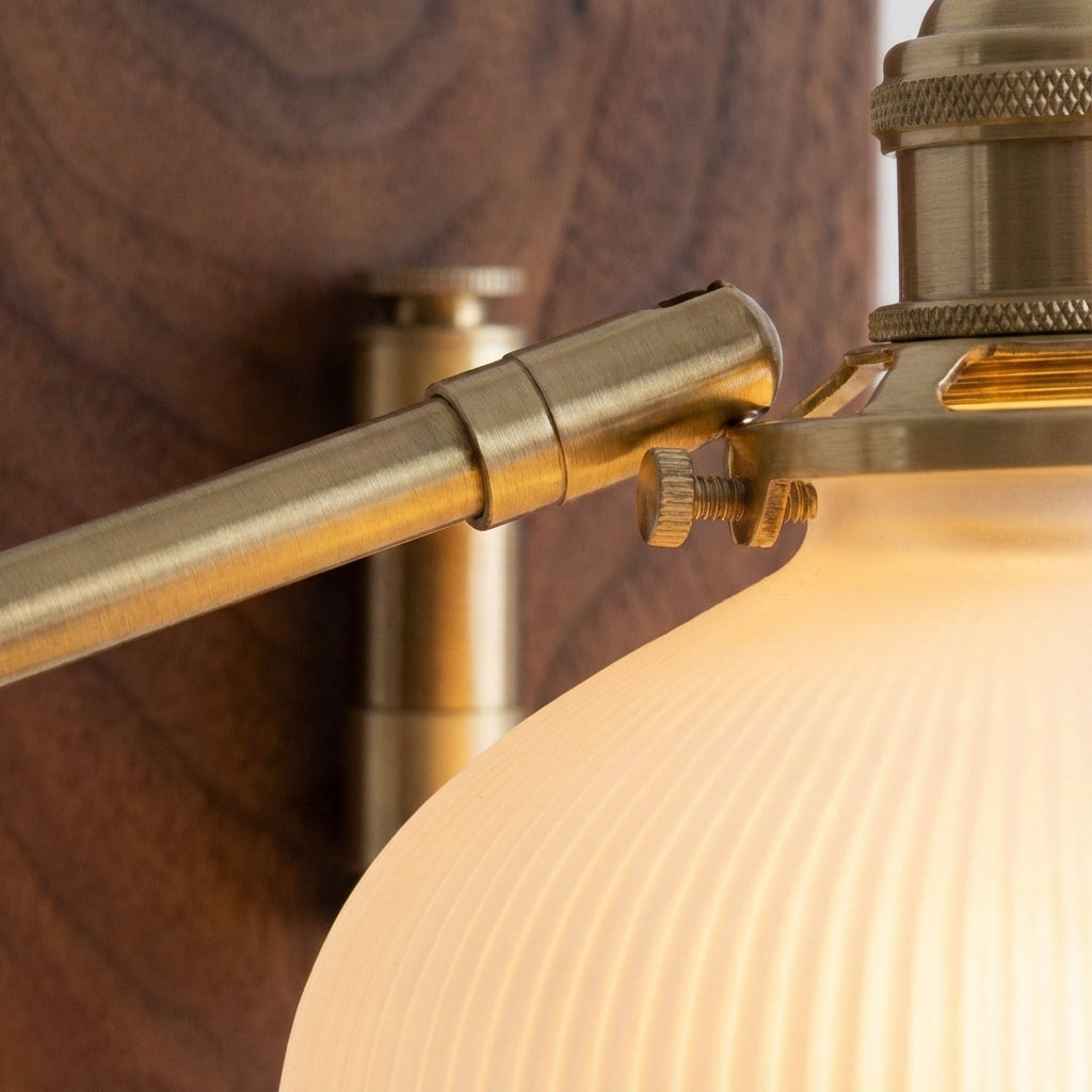 Wood Toned Brass Finish Extendable Swivel Arm Globe Wall Light