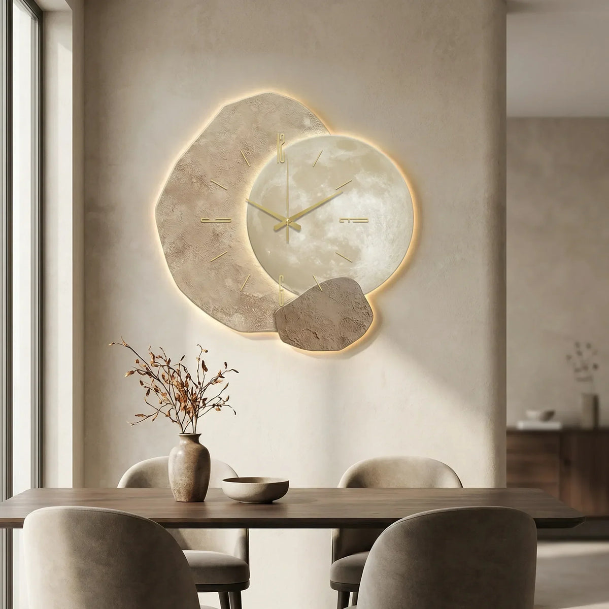 Asymmetrical Layered Stone Silhouette Illuminated Silent Quartz Wall Clock