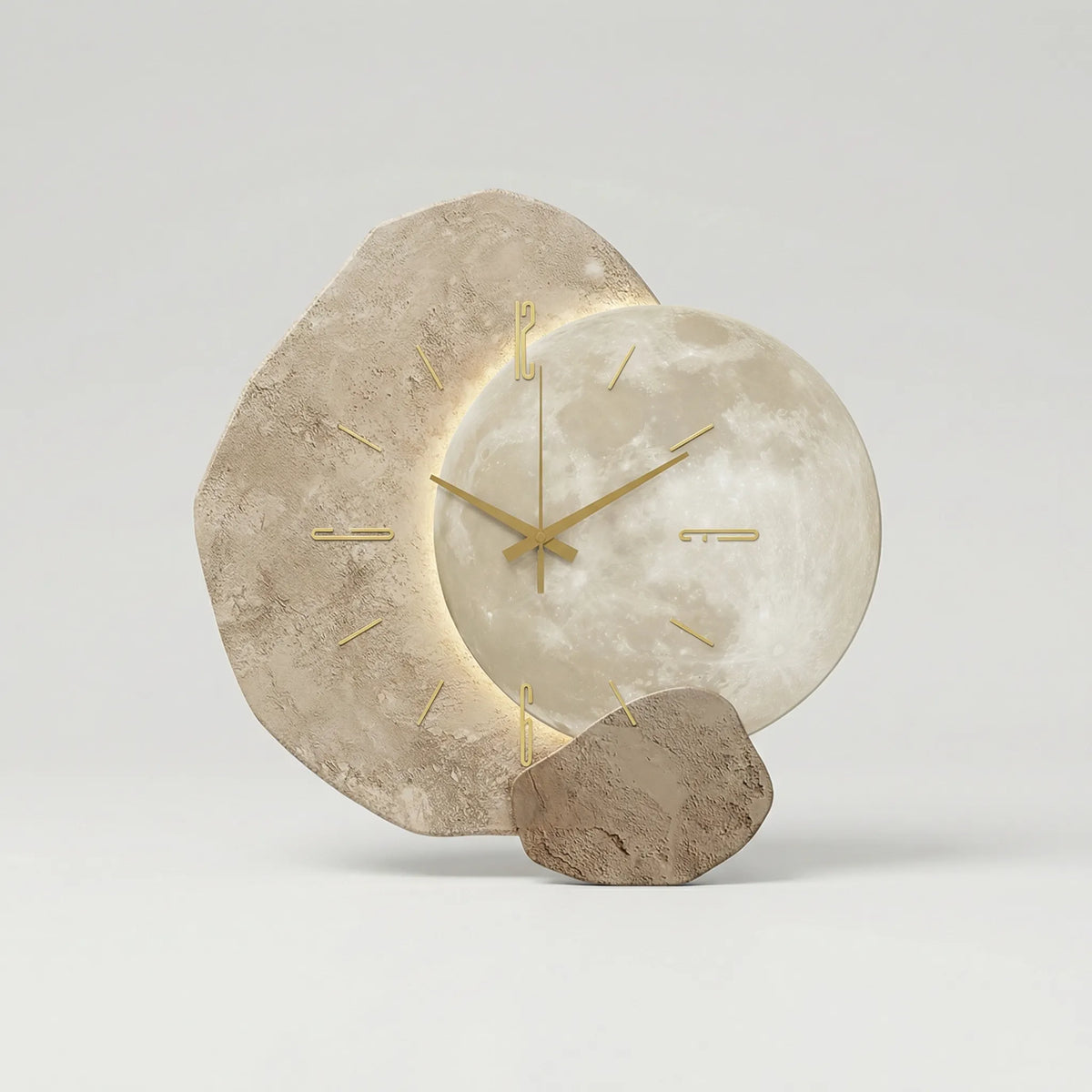 Asymmetrical Layered Stone Silhouette Illuminated Silent Quartz Wall Clock
