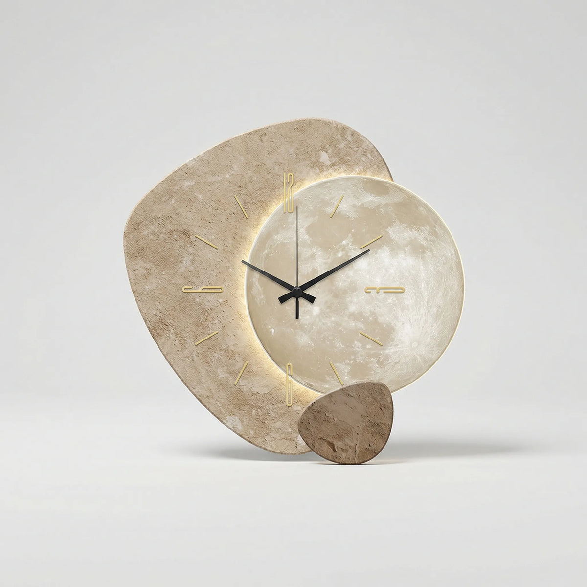 Asymmetrical Layered Stone Silhouette Illuminated Silent Quartz Wall Clock