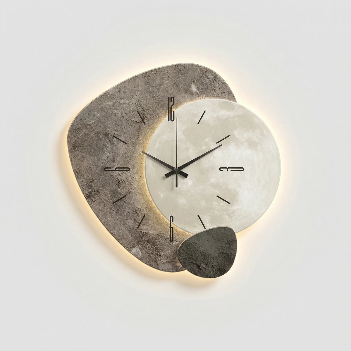 Asymmetrical Layered Stone Silhouette Illuminated Silent Quartz Wall Clock