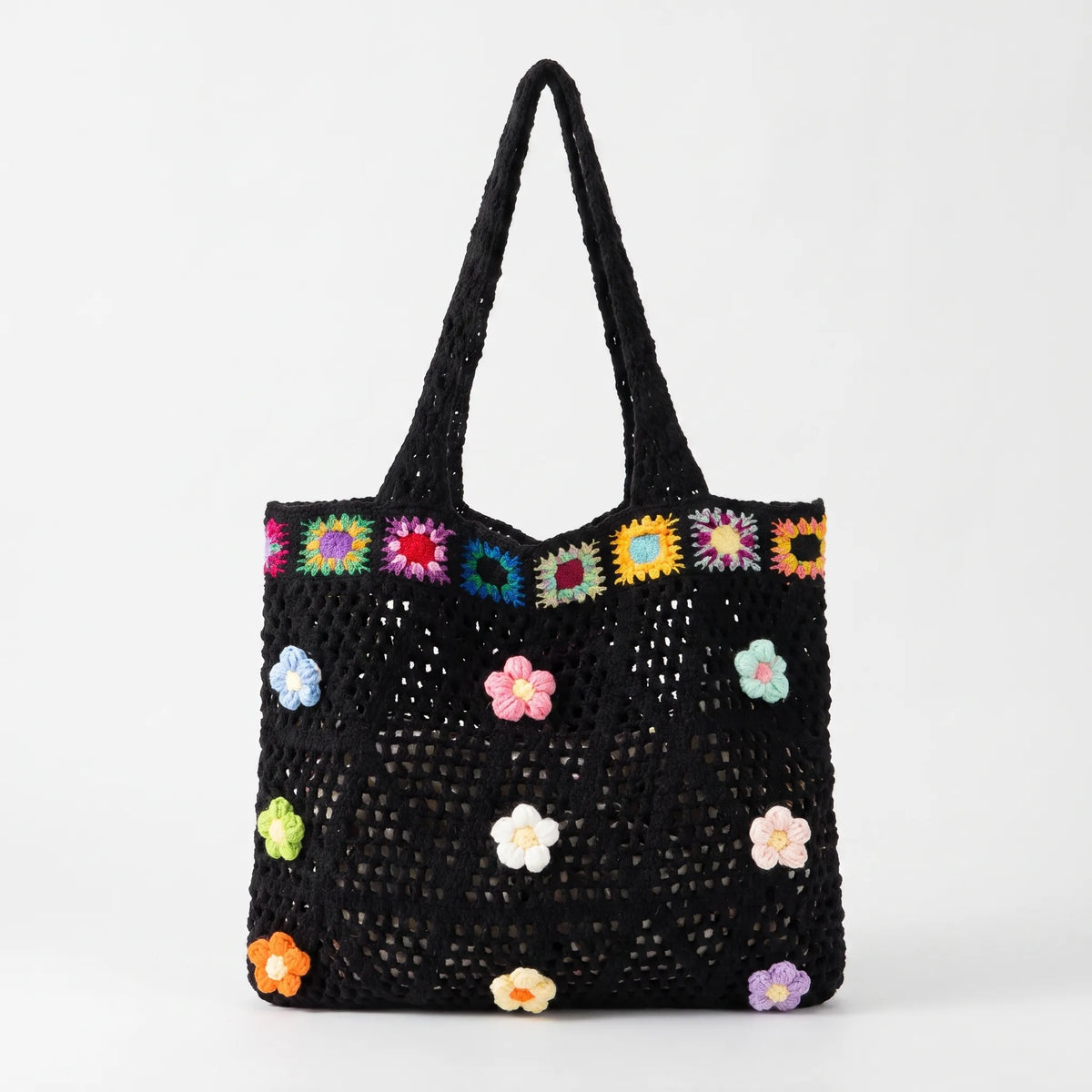 Slouchy Crochet Flower Open Weave Cotton Shoulder Tote Handbag