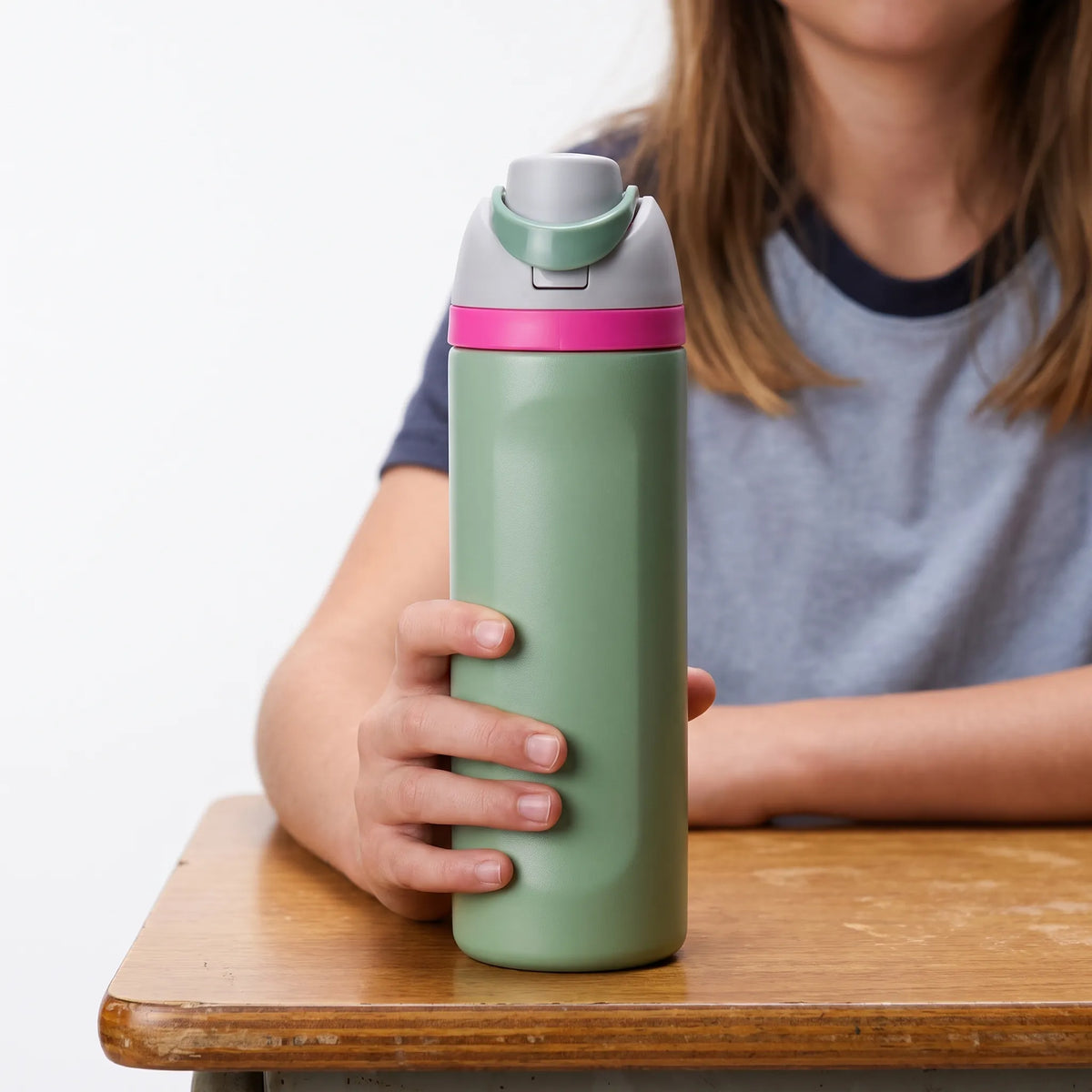 Cylindrical Stainless Steel Flip-Top Dual-Spout Insulated Water Bottle