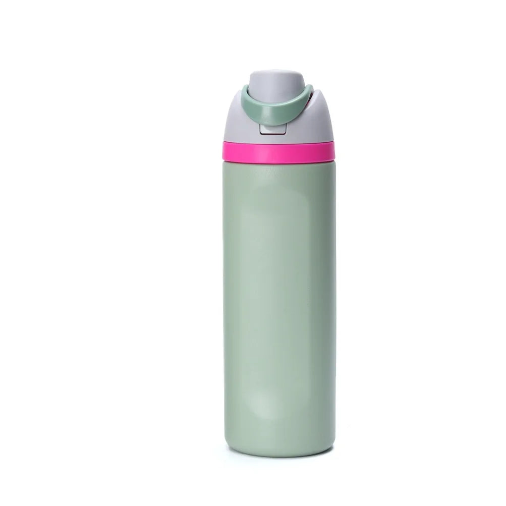 Cylindrical Stainless Steel Flip-Top Dual-Spout Insulated Water Bottle