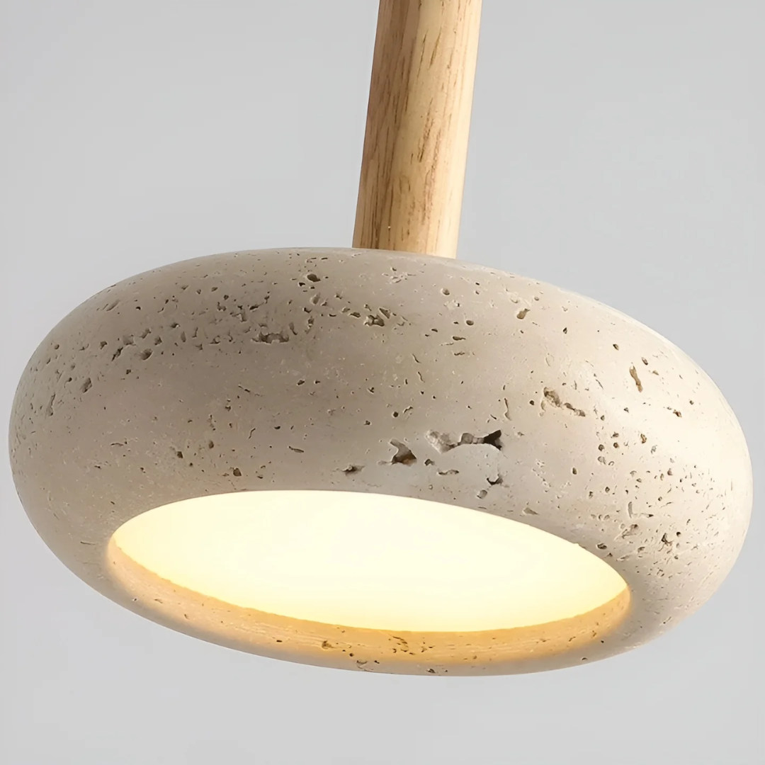 Organic Yellow Cave Stone Wood Hanging Pendant Light