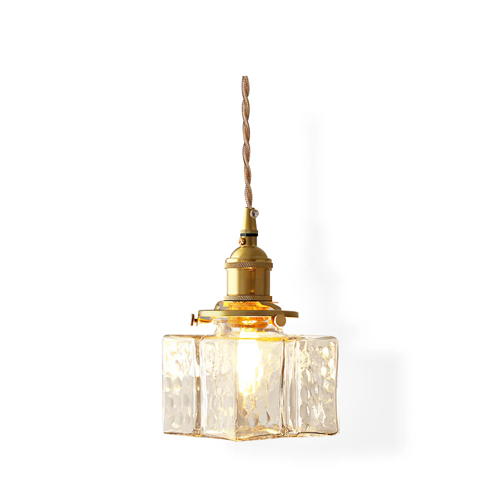 Sculptural Glass and Brass Adjustable Hardwired Kitchen Pendant Light