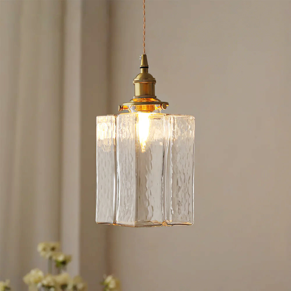 Sculptural Glass and Brass Adjustable Hardwired Kitchen Pendant Light