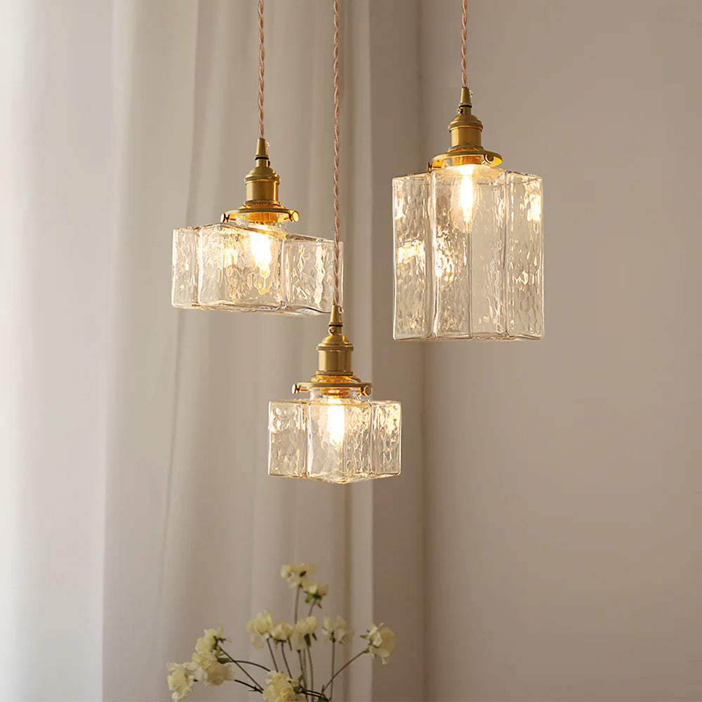 Sculptural Glass and Brass Adjustable Hardwired Kitchen Pendant Light