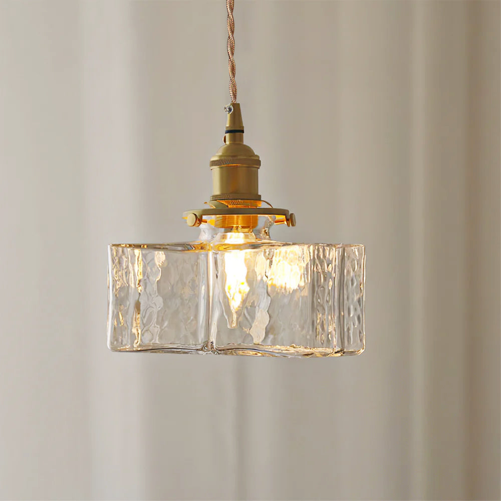 Sculptural Glass and Brass Adjustable Hardwired Kitchen Pendant Light