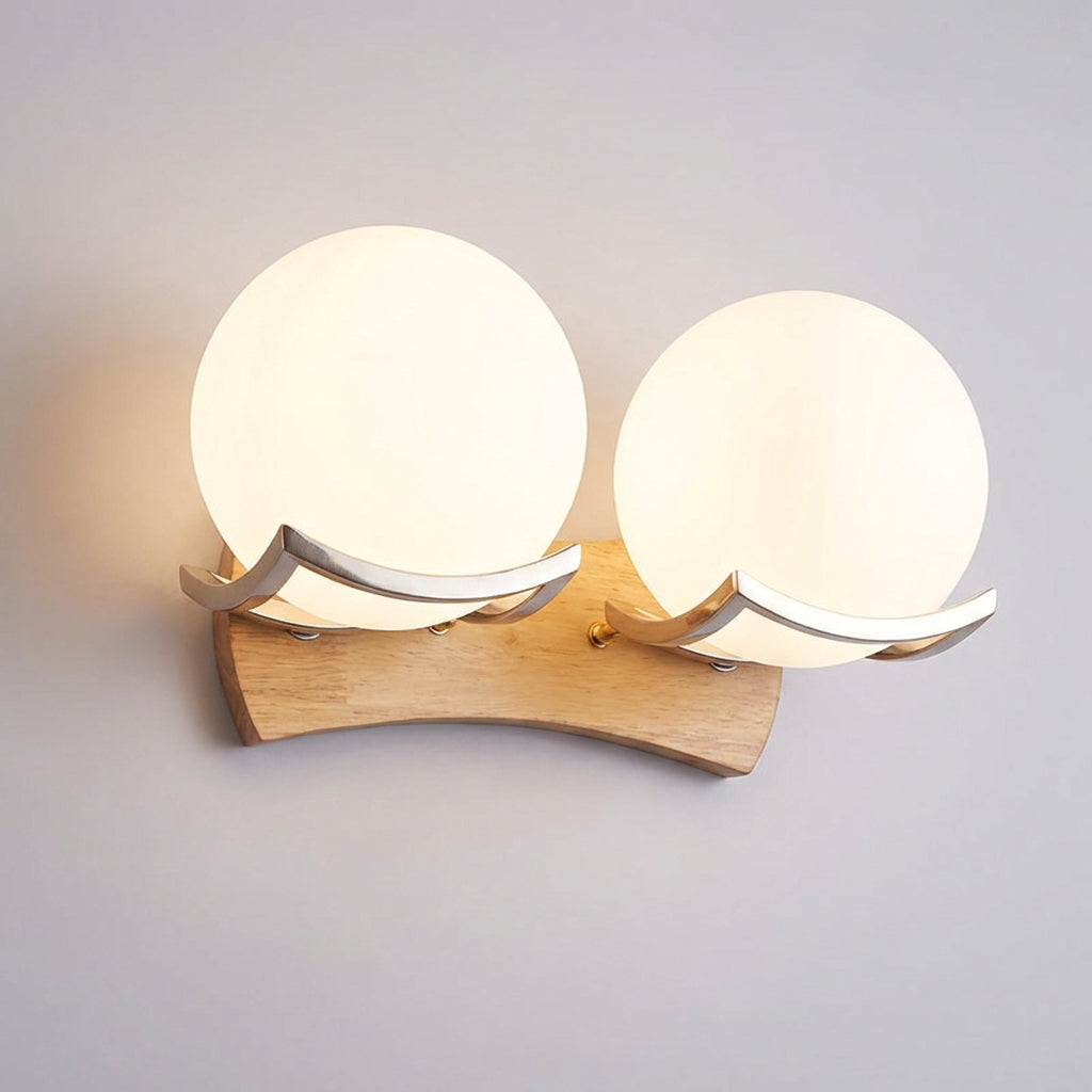 Minimalist Spherical Globe Wood Metal Wall Light