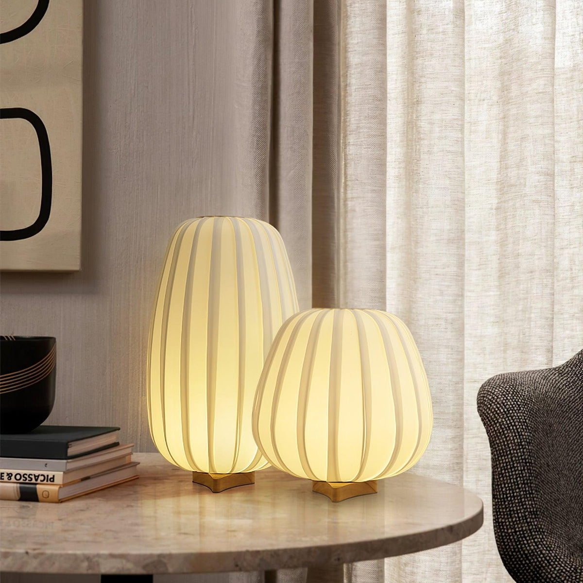 Minimalist Bamboo Base Fabric Shade Bedside Table Lamp