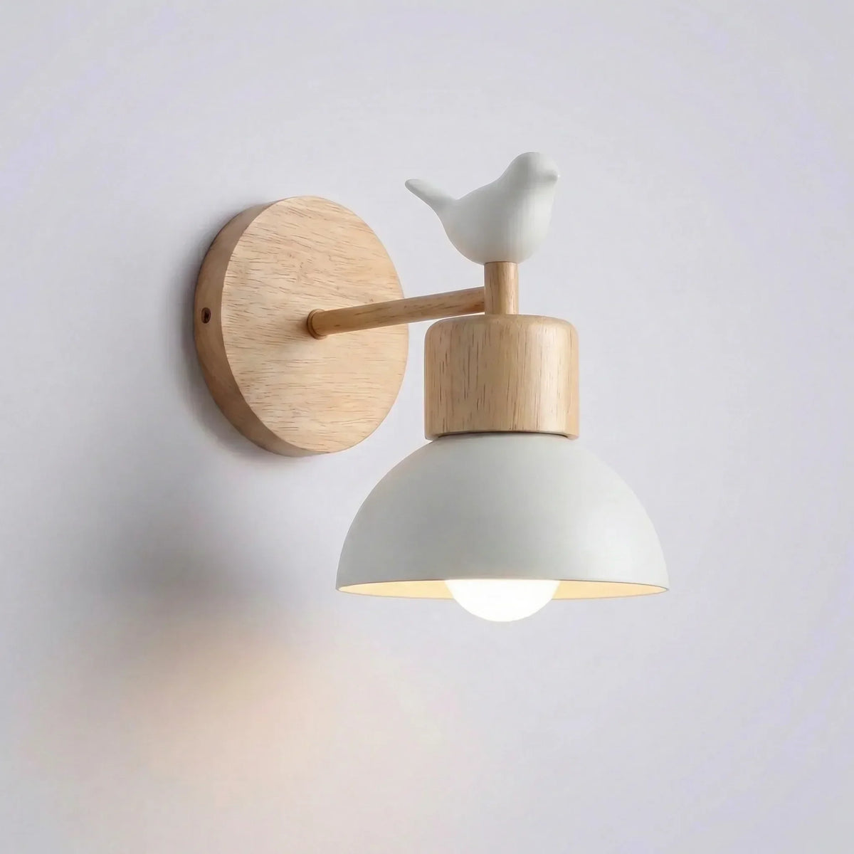 Minimalist Wood Accent Matte Metal Shade Wall Light
