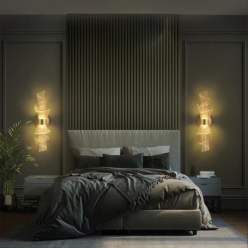 Sculptural Curved Acrylic Diffuser Polished Metal Mount Wall Light