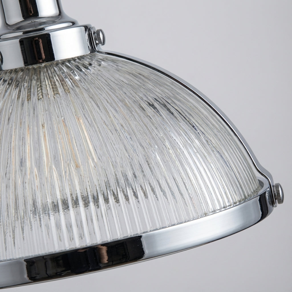 Retro Fluted Glass Metal Frame Single Light Pendant Light