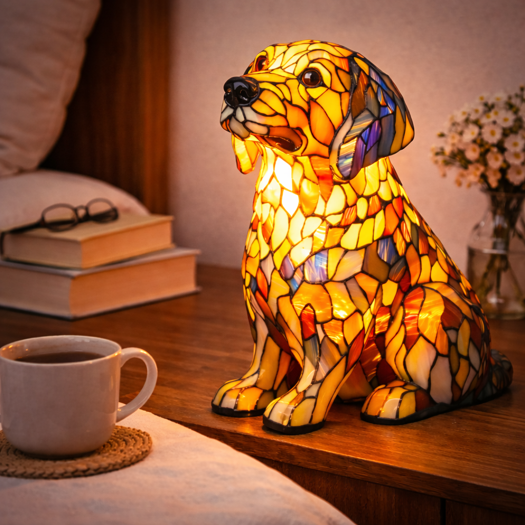 Mosaic Dog Stained Glass Decorative Table Lamp for Bedroom