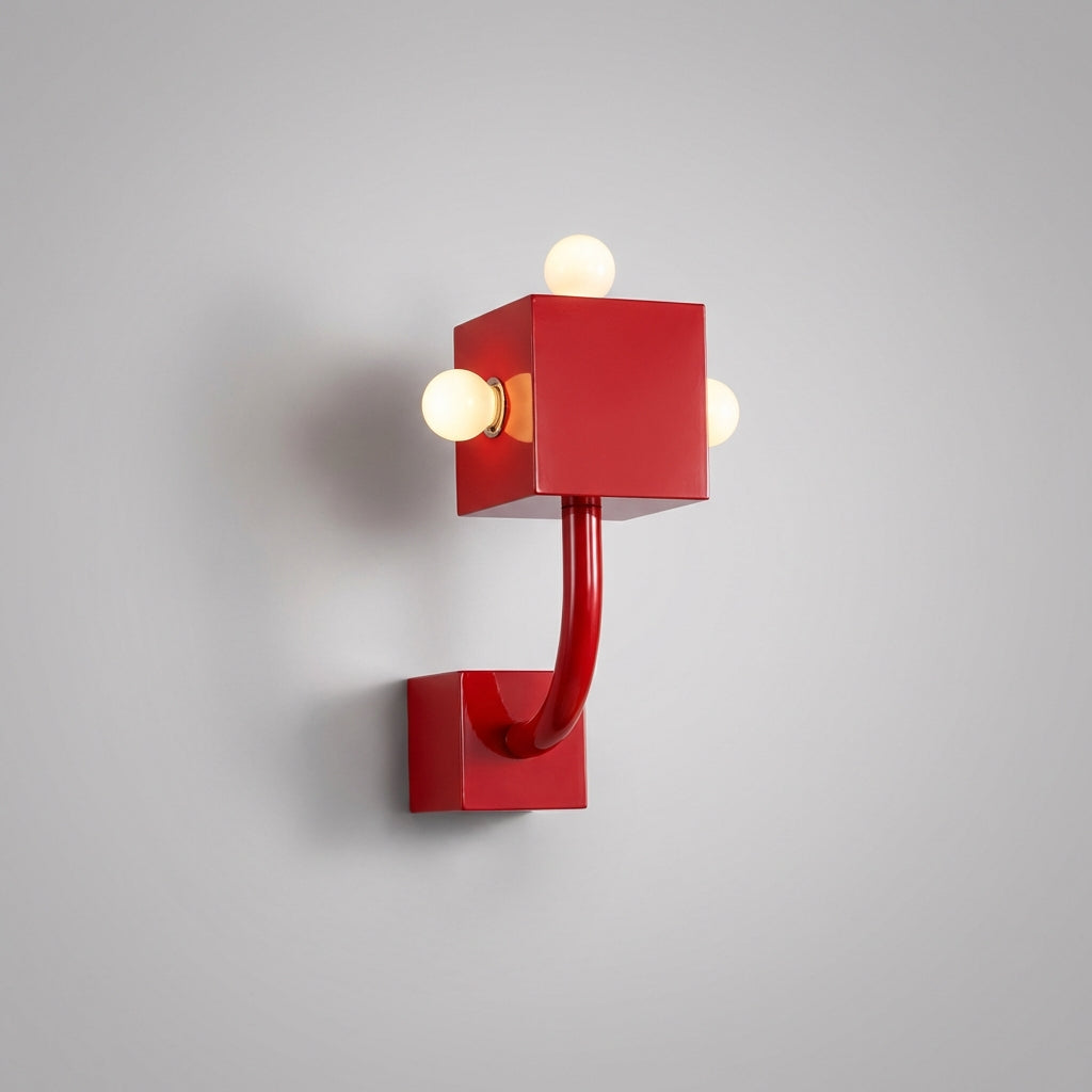 Sculptural Geometric Metal Triple Bulb Wall Light