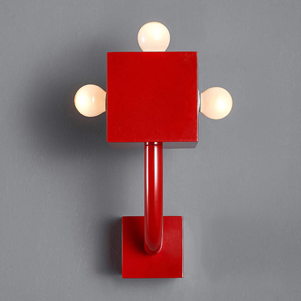 Sculptural Geometric Metal Triple Bulb Wall Light