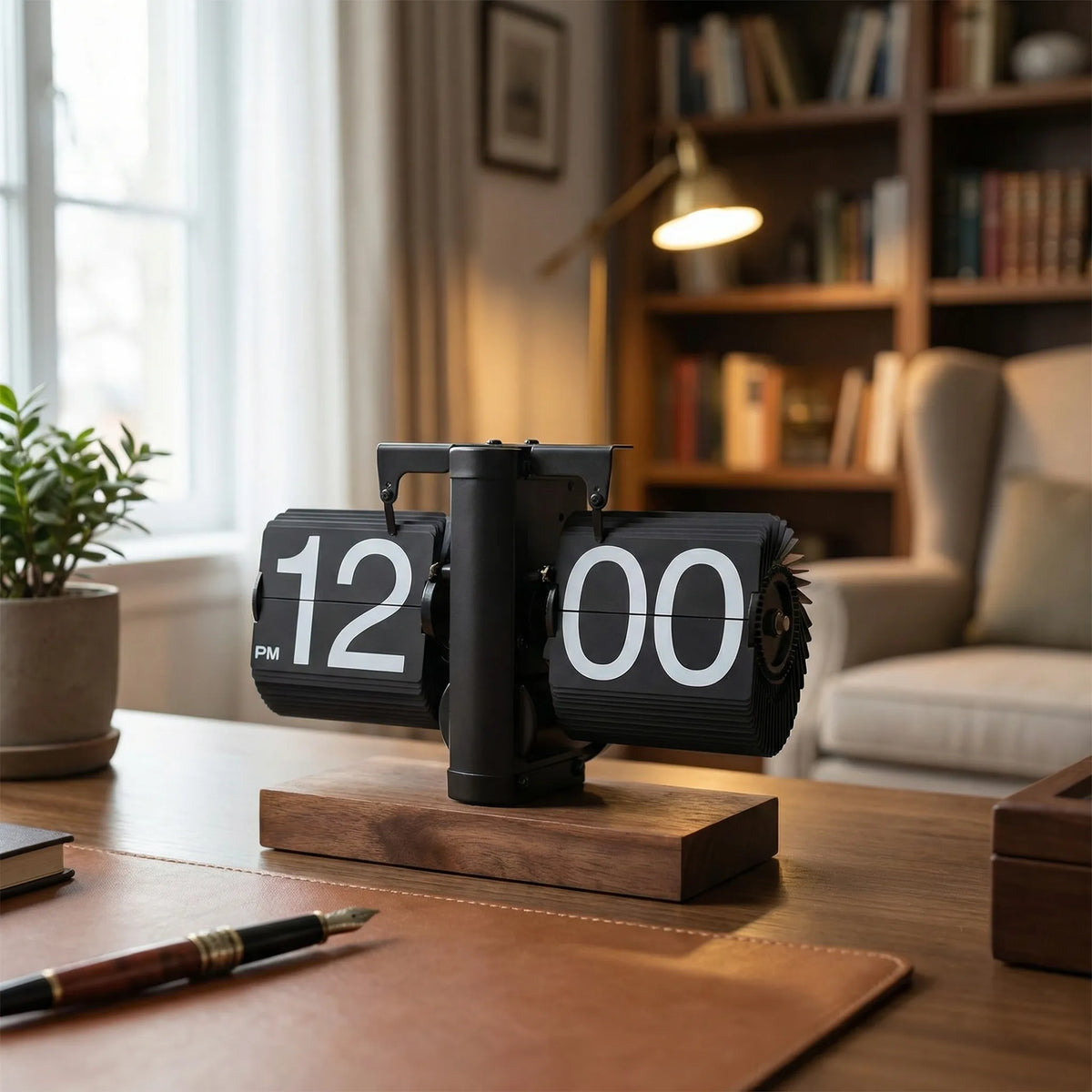 Retro Mechanical Flip Panel Wood Tone Desk Clock