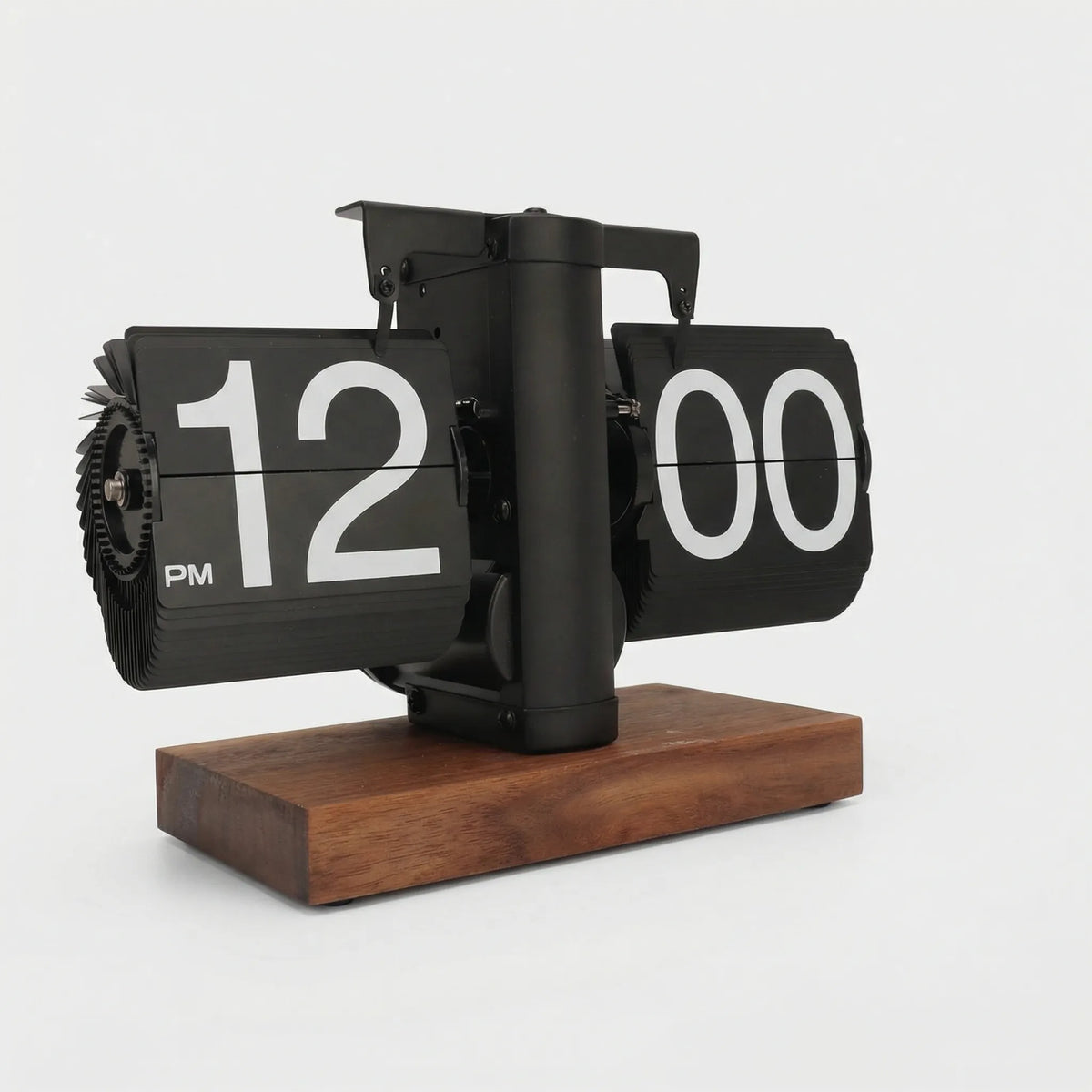 Retro Mechanical Flip Panel Wood Tone Desk Clock