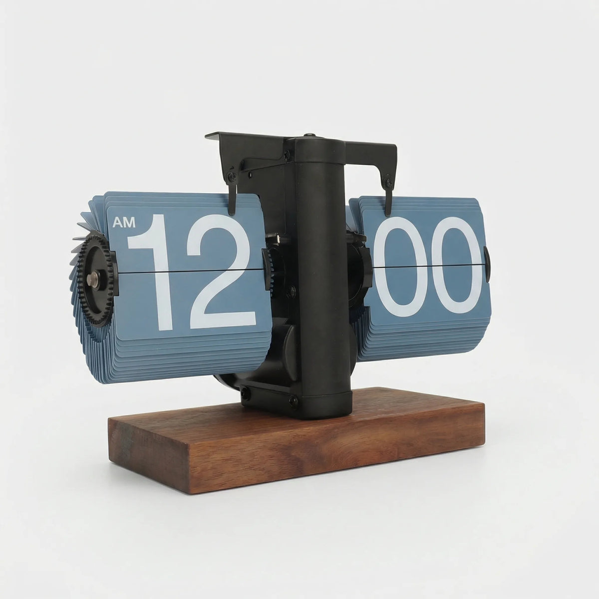 Retro Mechanical Flip Panel Wood Tone Desk Clock
