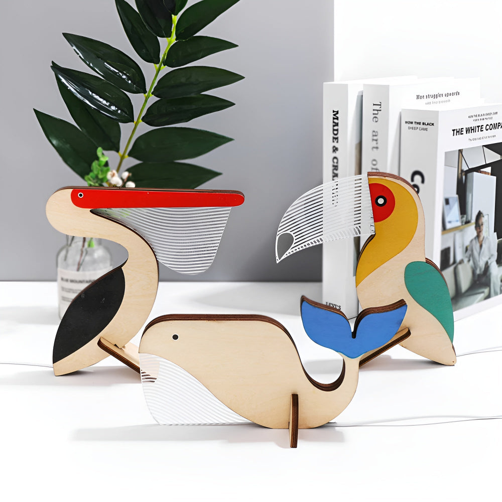 Wooden Animal Silhouette Night Light Table Lamp For Kids Room