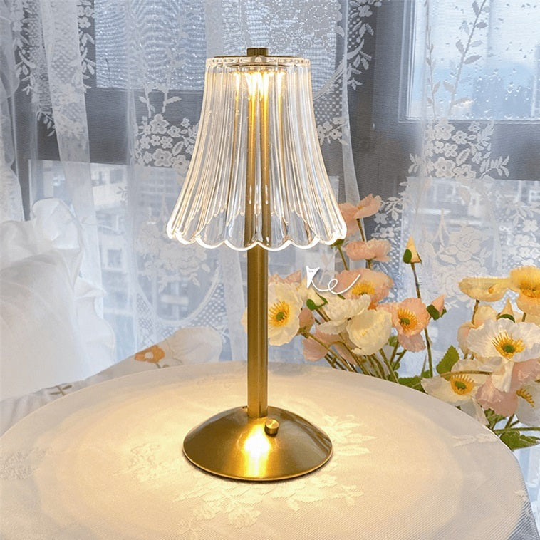 Crystal Shade Brushed Aluminum Touch Control Rechargeable Table Lamp