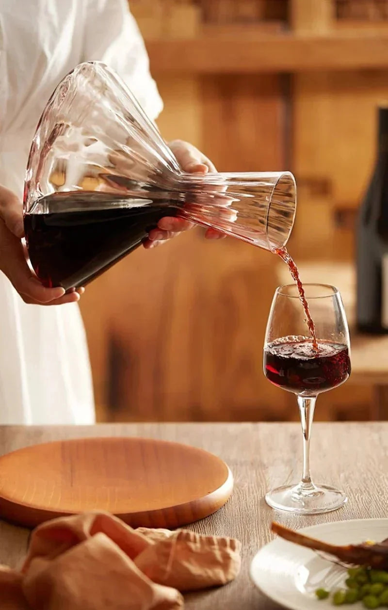Angular Glass Rotating Wine Decanter With Wooden Base