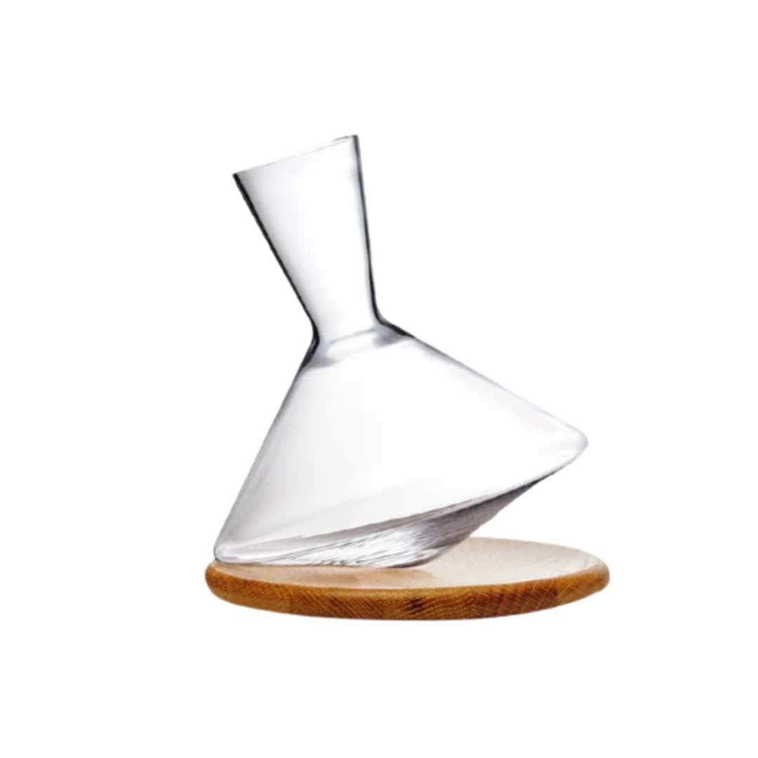 Angular Glass Rotating Wine Decanter With Wooden Base