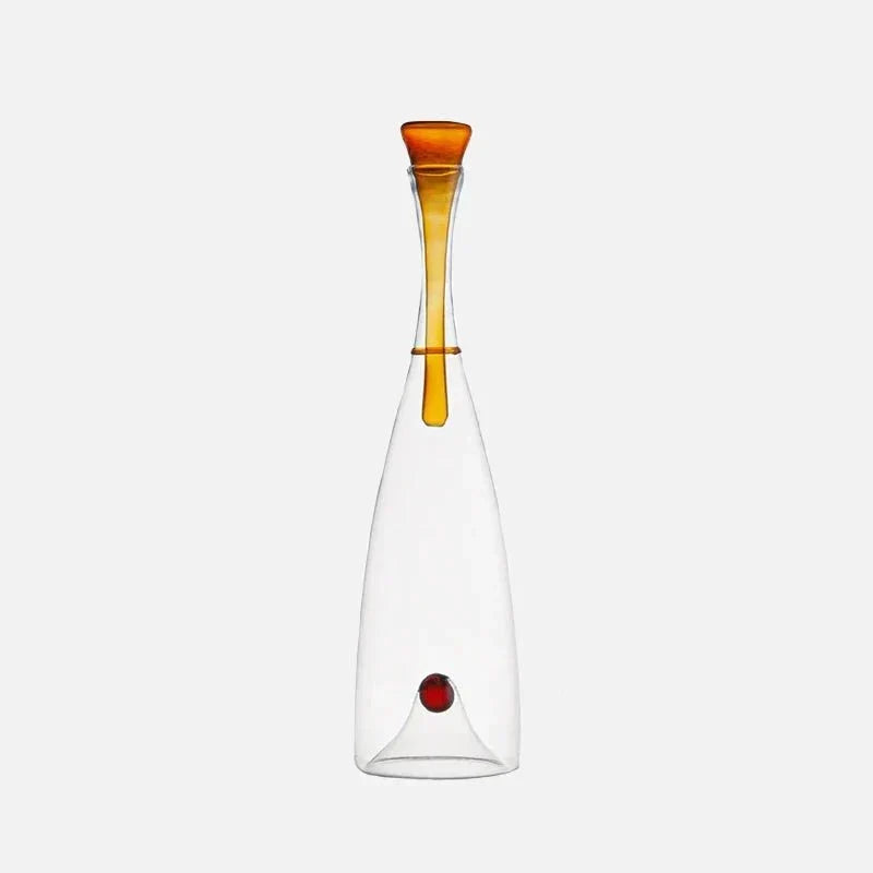 Hand Blown Curved Glass Wine Decanter With Sphere Stopper