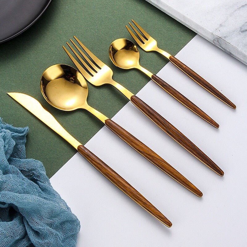 Wooden Handle Stainless Steel Ergonomic Flatware Cutlery Set