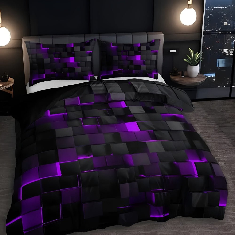 Futuristic Neon Grid 3D Print Microfiber Duvet Cover Set