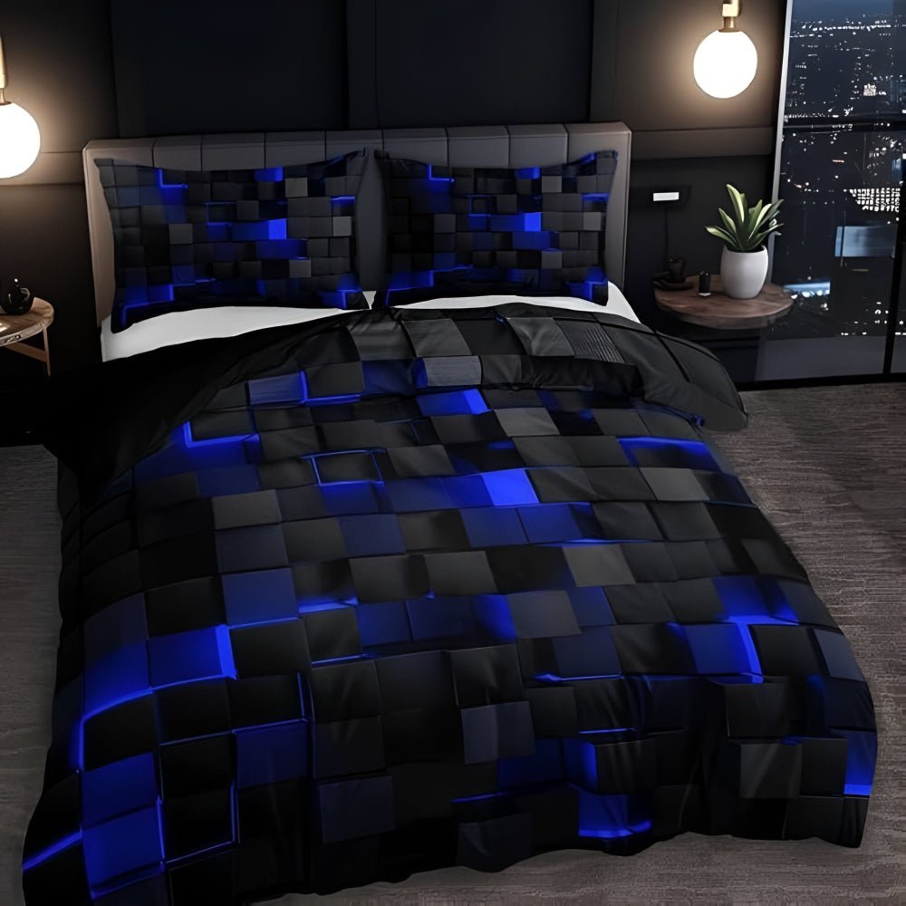 Futuristic Neon Grid 3D Print Microfiber Duvet Cover Set
