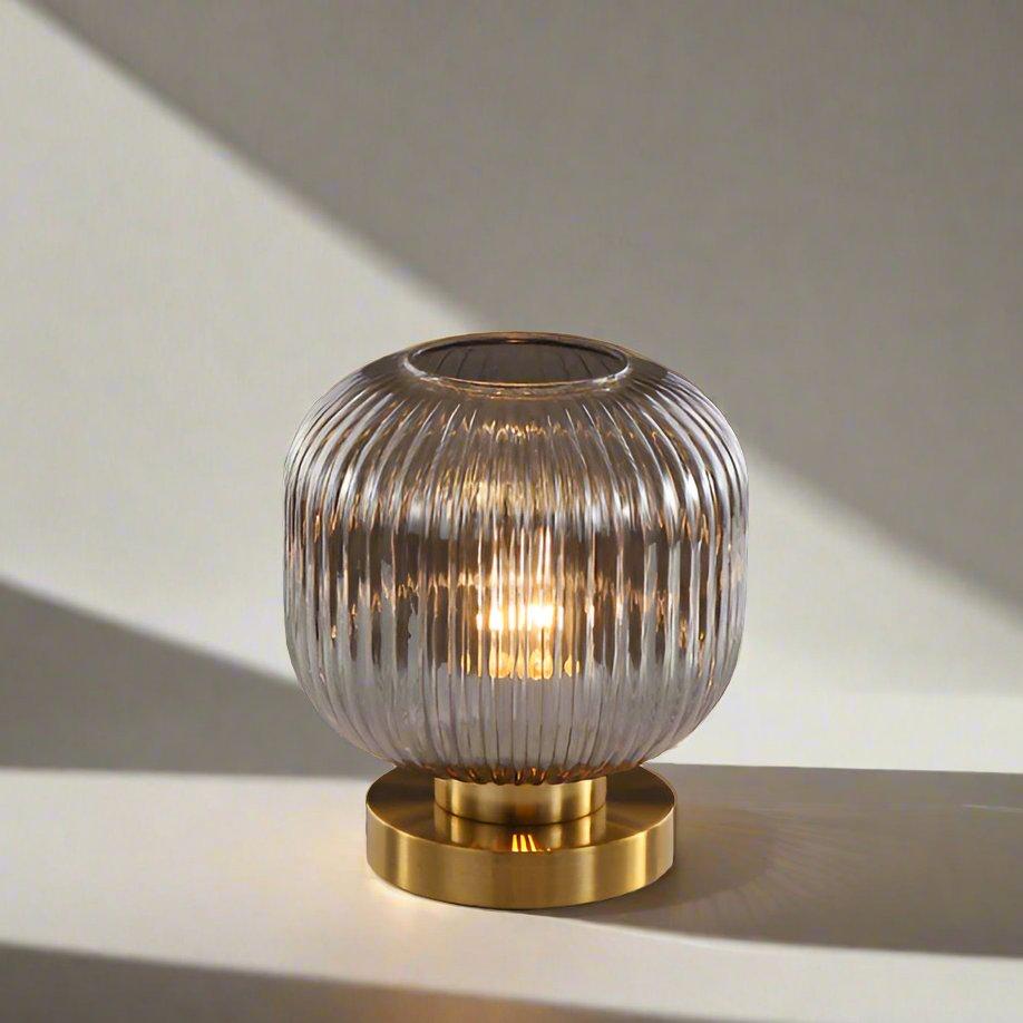 Scandinavian Amber Cut Glass Slim Metal Table Lamp