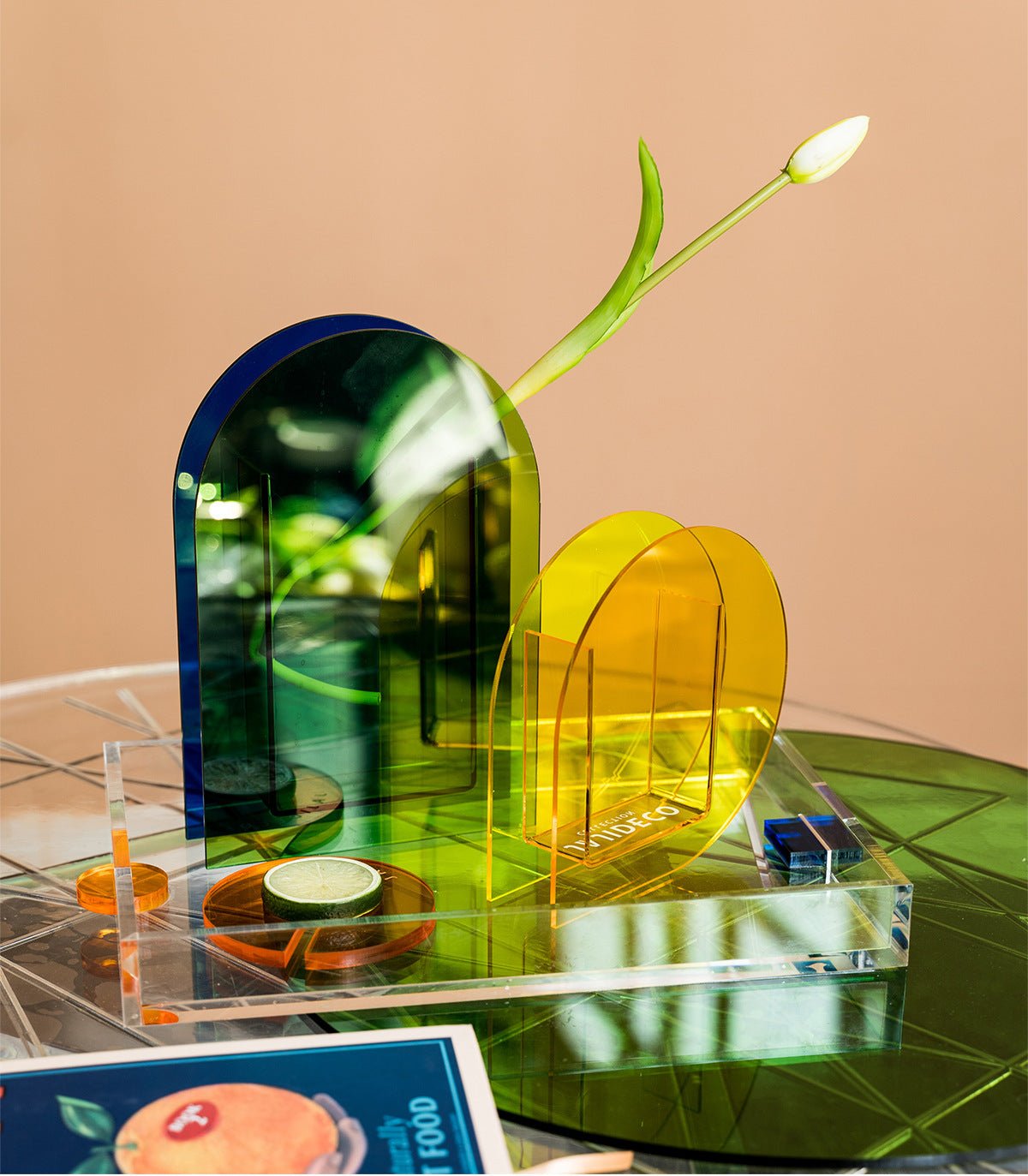 Rectangular Acrylic Neon Handle Serving Tray
