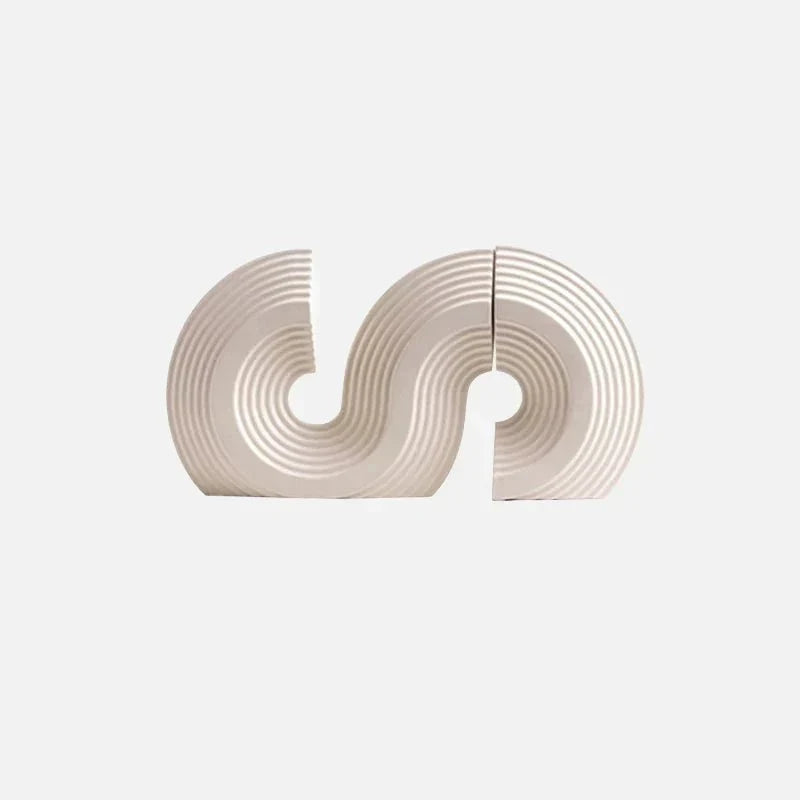 Sculptural Arched Ceramic Grooved Texture Bookend Set