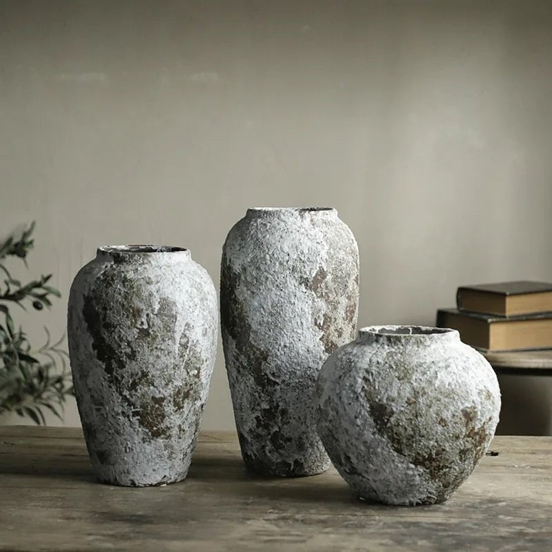 Minimalist Stone-Finish Ceramic Decorative Vase For Living Room