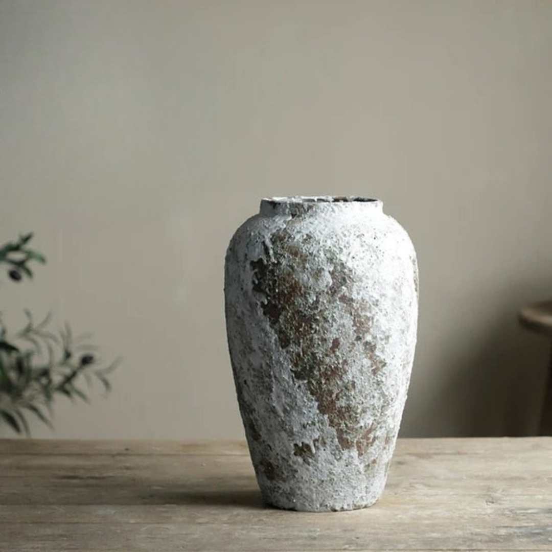 Minimalist Stone-Finish Ceramic Decorative Vase For Living Room