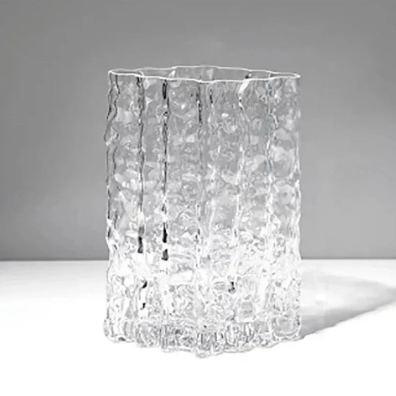 Frosted Textured Glass Sculpted Ice Effect Decorative Flower Vase