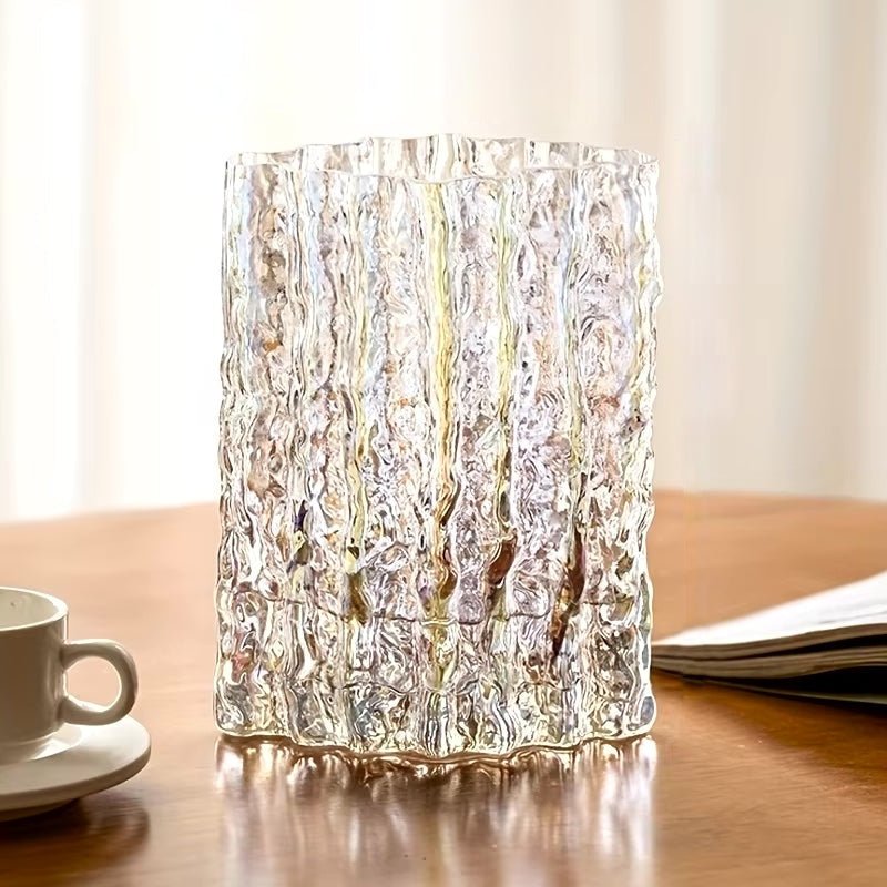Frosted Textured Glass Sculpted Ice Effect Decorative Flower Vase