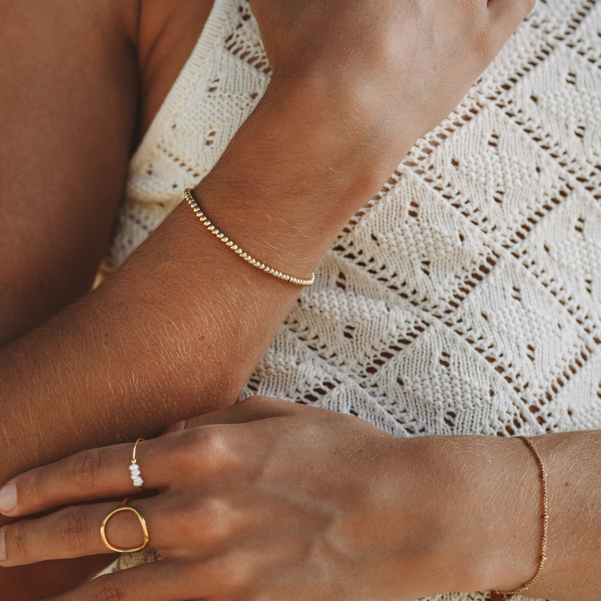 Minimalist Delicate Fine Beaded Adjustable Stackable Wrist Bracelet