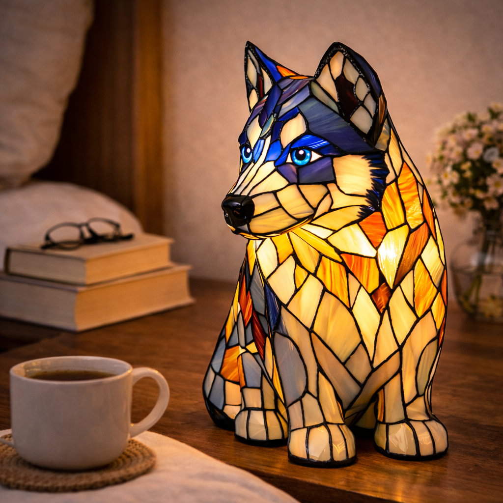 Mosaic Dog Stained Glass Decorative Table Lamp for Bedroom