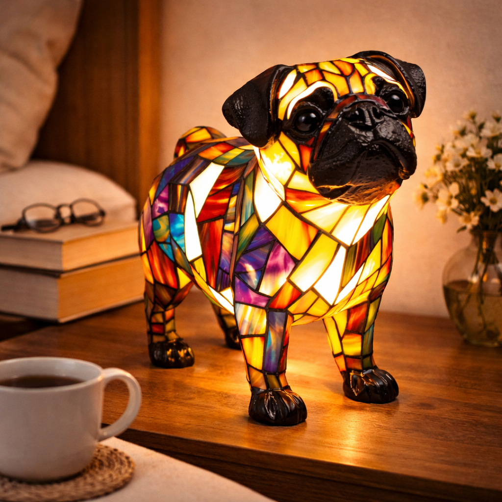 Mosaic Dog Stained Glass Decorative Table Lamp for Bedroom