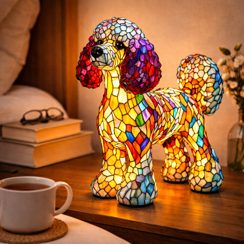 Mosaic Dog Stained Glass Decorative Table Lamp for Bedroom