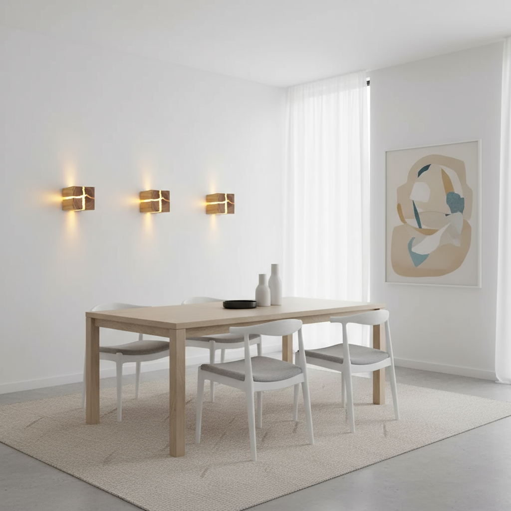 Hand-Carved Solid Wood Resin Inlay Wall Light